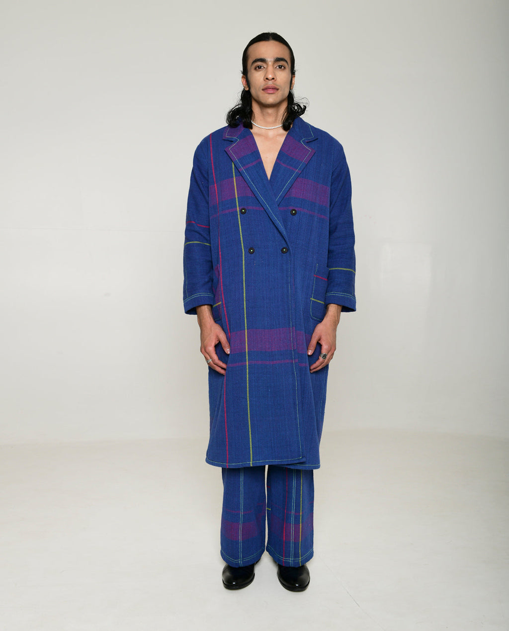 Recycled Blue Striped Cotton Trench Coat at Kamakhyaa by Rias Jaipur. This item is 100% Cotton, Blue, Casual wear, Multicolor, Natural, Overlays, RE 2.O, Regular, Stripes, Unisex, Womenswear