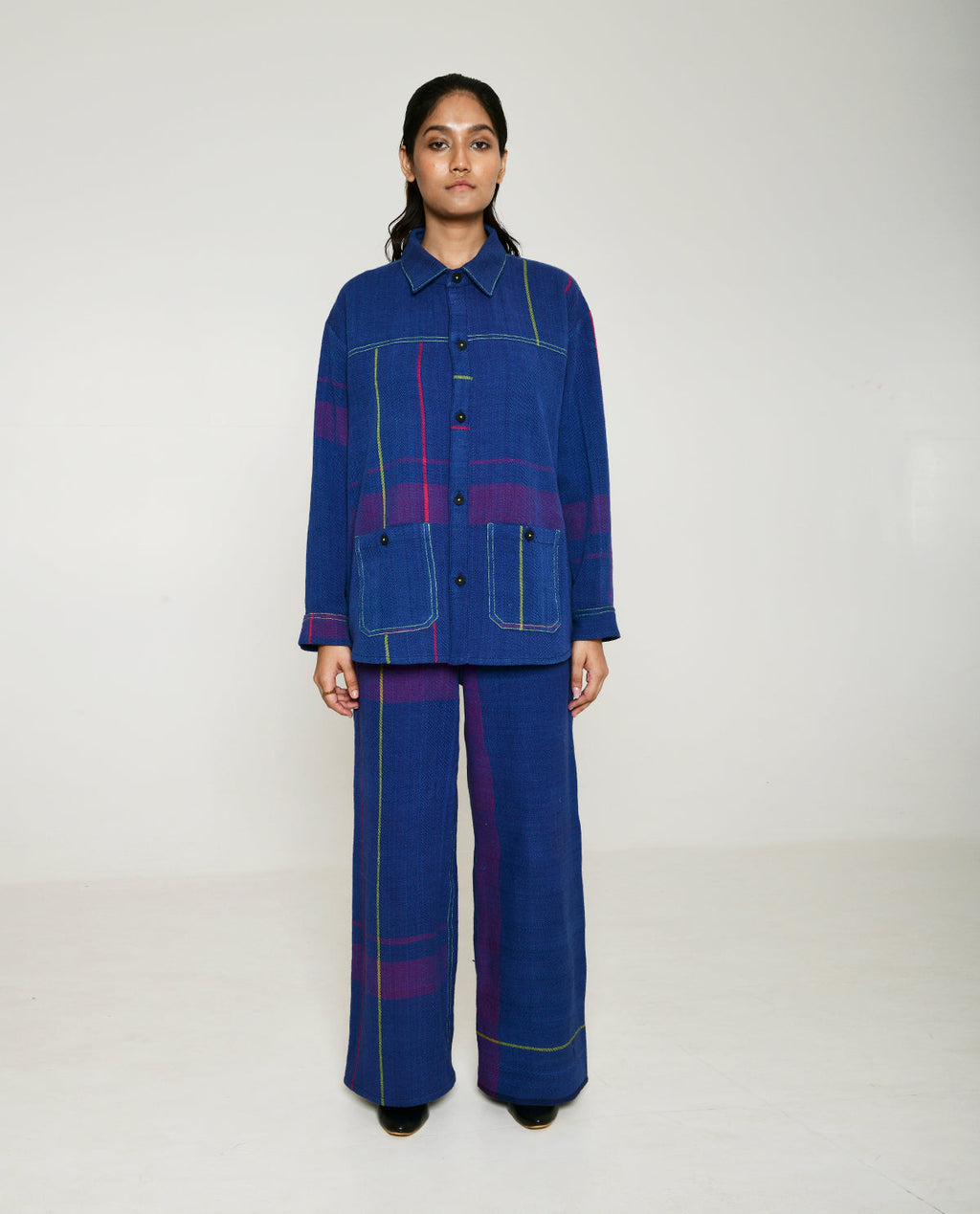 Recycled Blue Striped Shacket With pockets at Kamakhyaa by Rias Jaipur. This item is 100% Cotton, Blue, Casual wear, Multicolor, Natural, Overlays, RE 2.O, Relaxed, Stripes, Tops, Unisex, Womenswear