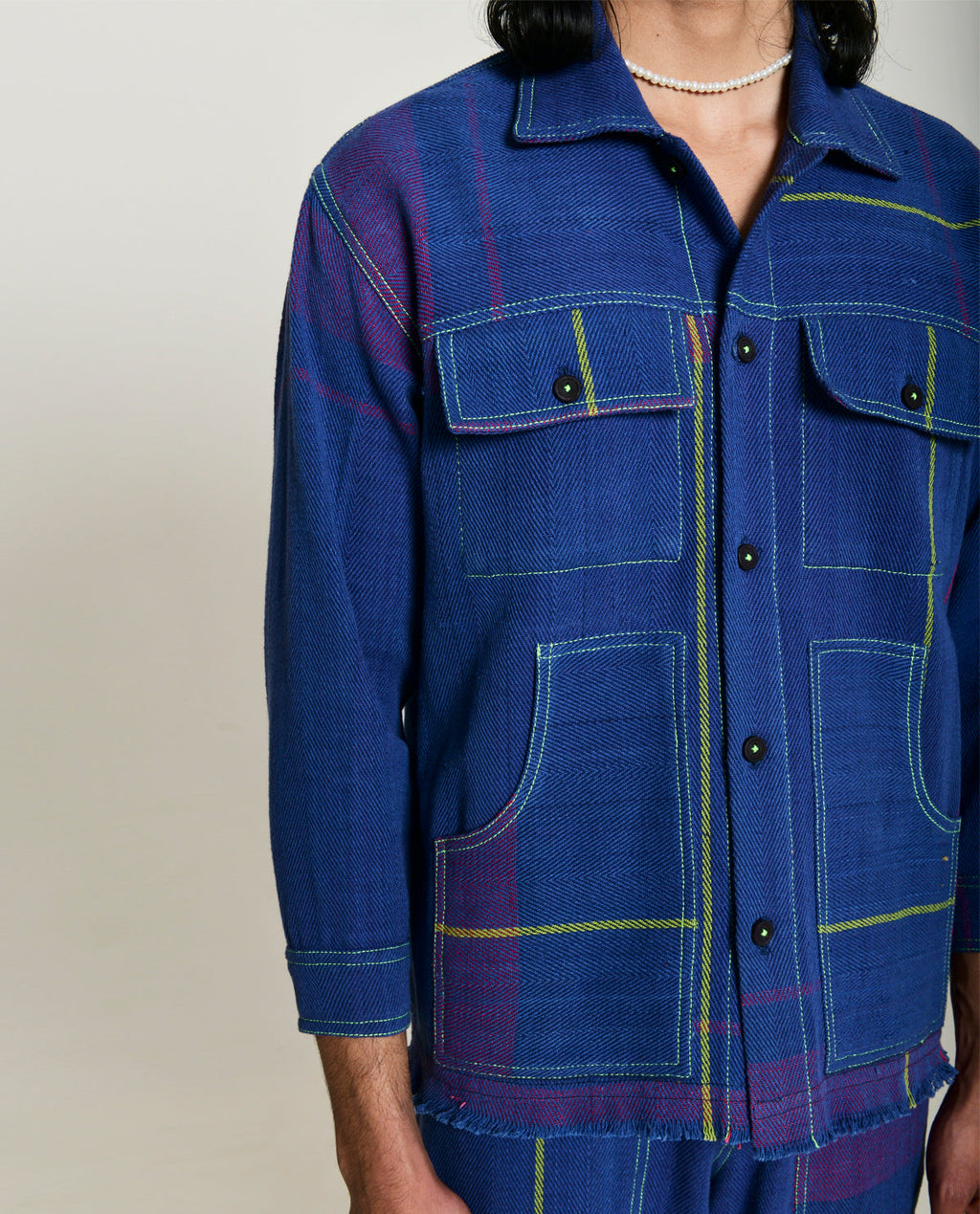 Recycled Blue striped Cotton Shacket at Kamakhyaa by Rias Jaipur. This item is 100% Cotton, Blue, Casual wear, Multicolor, Natural, RE 2.O, Relaxed, Stripes, Unisex, Womenswear