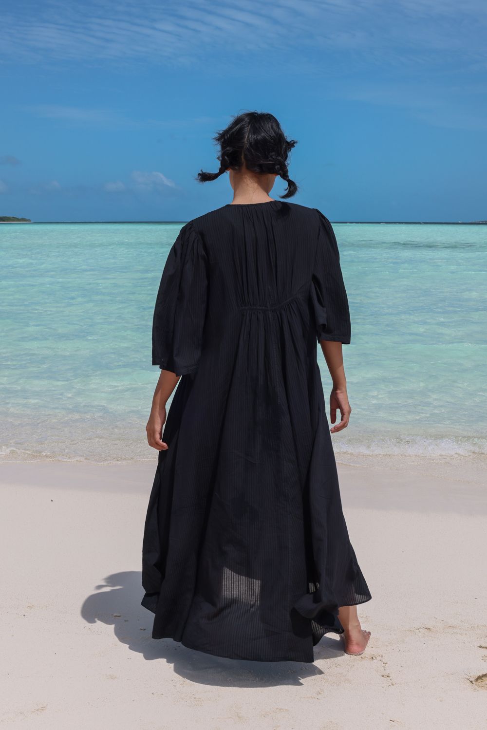 Recycled Cotton Black Casual Dress at Kamakhyaa by Raas. This item is Azo Free Dyes, Best Selling, Black, Casual Wear, Cotton, Layla, Maxi Dresses, Recycled, Relaxed Fit, Solids, Womenswear