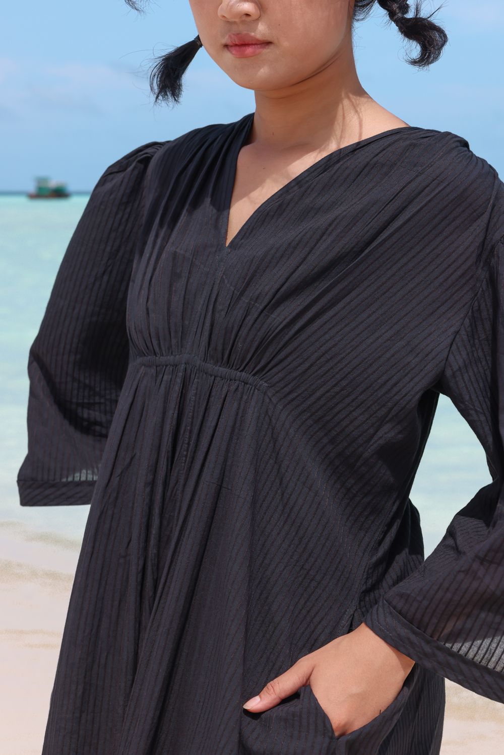 Recycled Cotton Black Casual Dress at Kamakhyaa by Raas. This item is Azo Free Dyes, Best Selling, Black, Casual Wear, Cotton, Layla, Maxi Dresses, Recycled, Relaxed Fit, Solids, Womenswear