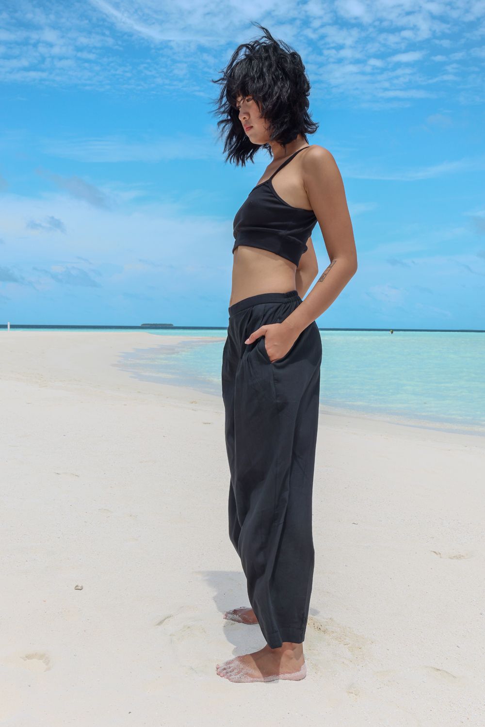 Recycled Cotton Black Pants at Kamakhyaa by Raas. This item is Azo Free Dyes, Black, Casual Wear, Cotton, Joggers, Layla, Recycled, Relaxed Fit, Solids, Womenswear