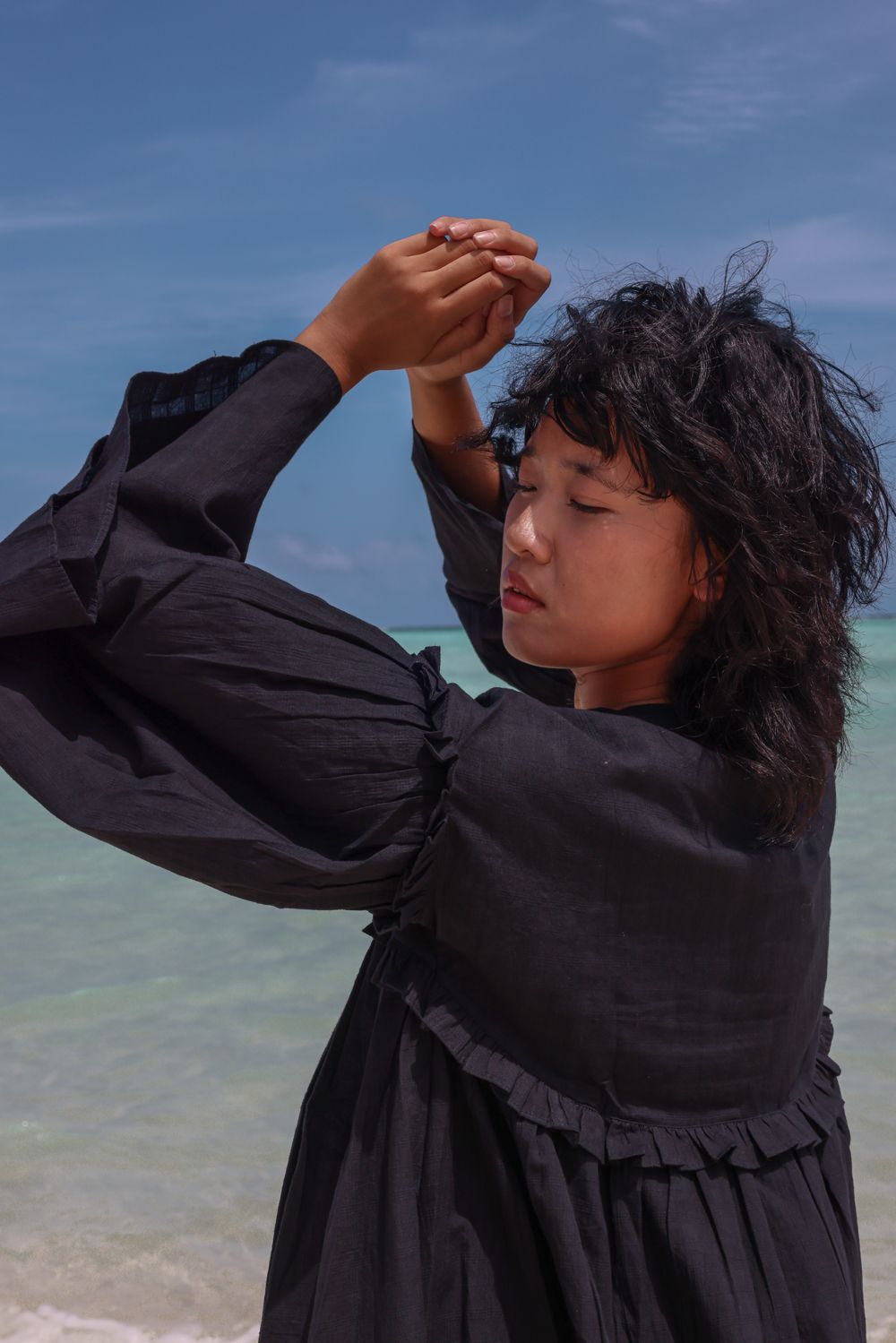 Recycled Cotton Black Solid Dress at Kamakhyaa by Raas. This item is Azo Free Dyes, Black, Cotton, Layla, Midi Dresses, Recycled, Relaxed Fit, Resort Wear, Solids, Womenswear