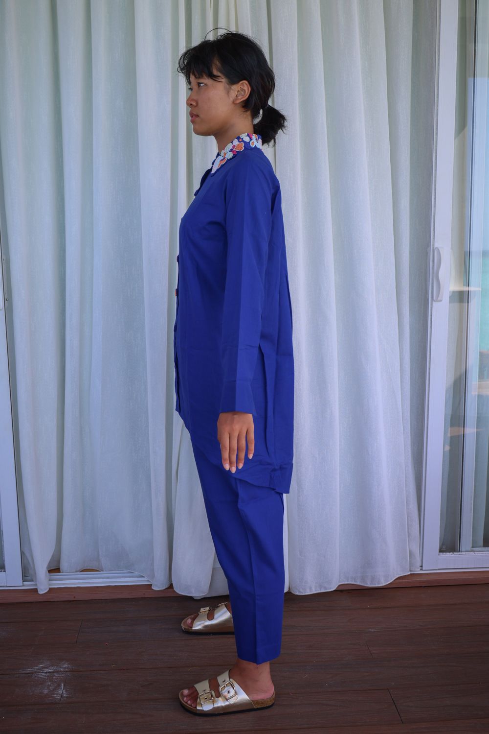 Recycled Cotton Blue Solid Shirt at Kamakhyaa by Raas. This item is Azo Free Dyes, Blue, Casual Wear, Cotton, Layla, Recycled, Relaxed Fit, Shirts, Solids, Womenswear