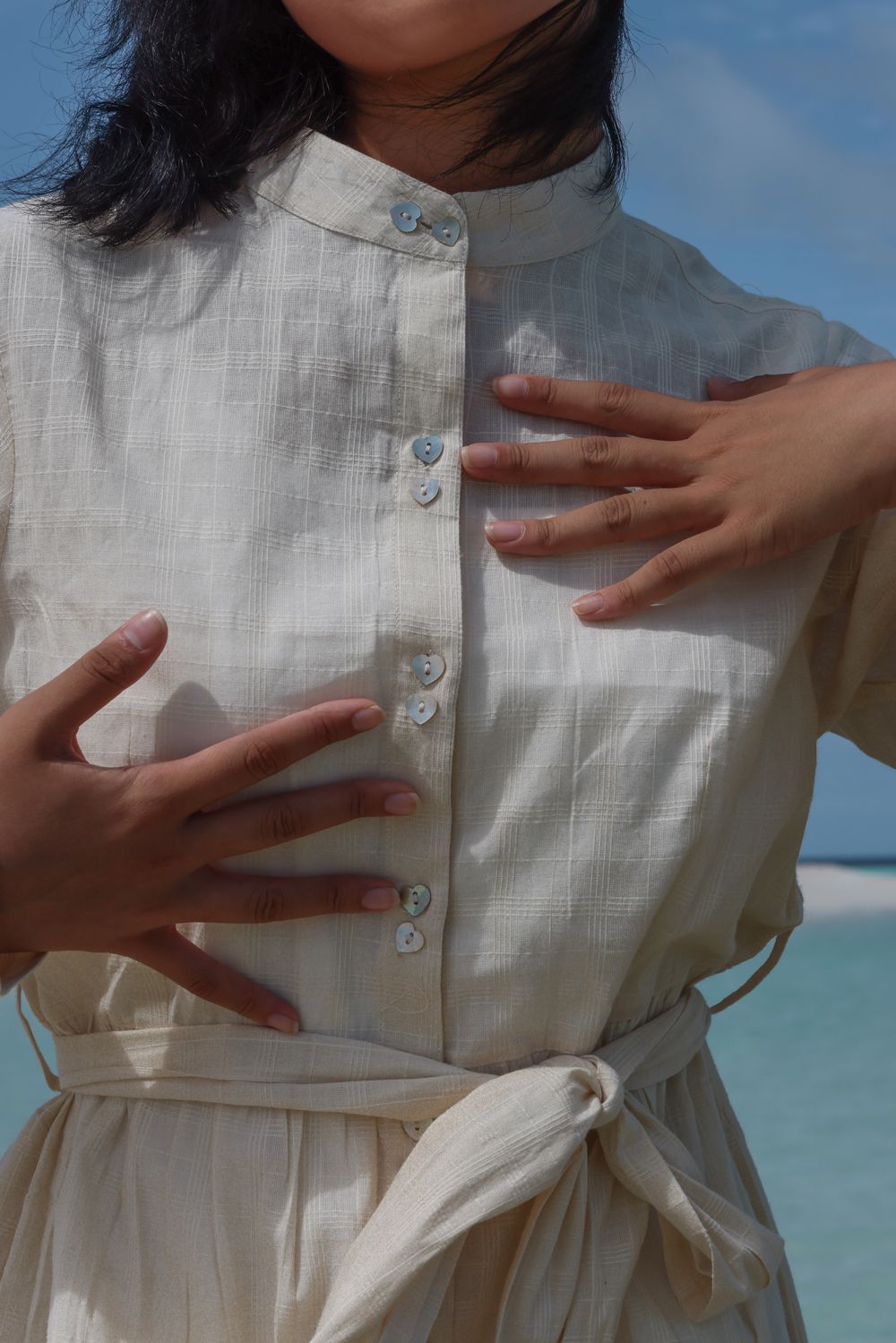 Recycled Cotton Off-White Maxi Dress at Kamakhyaa by Raas. This item is Azo Free Dyes, Casual Wear, Cotton, Layla, Maxi Dresses, Off-White, Recycled, Relaxed Fit, Shirt Dresses, Solids, Tiered Dresses, Womenswear