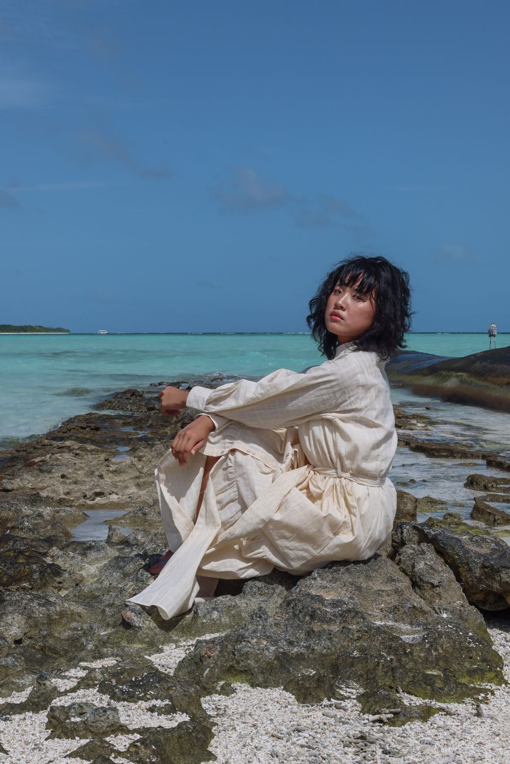 Recycled Cotton Off-White Maxi Dress at Kamakhyaa by Raas. This item is Azo Free Dyes, Casual Wear, Cotton, Layla, Maxi Dresses, Off-White, Recycled, Relaxed Fit, Shirt Dresses, Solids, Tiered Dresses, Womenswear