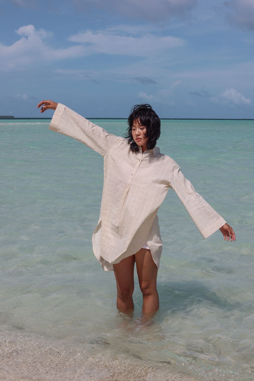 Recycled Cotton Off-White solid Tunic at Kamakhyaa by Raas. This item is Azo Free Dyes, Best Selling, Casual Wear, Cotton, Layla, Off-White, Recycled, Relaxed Fit, Solids, Tunic Tops, Womenswear