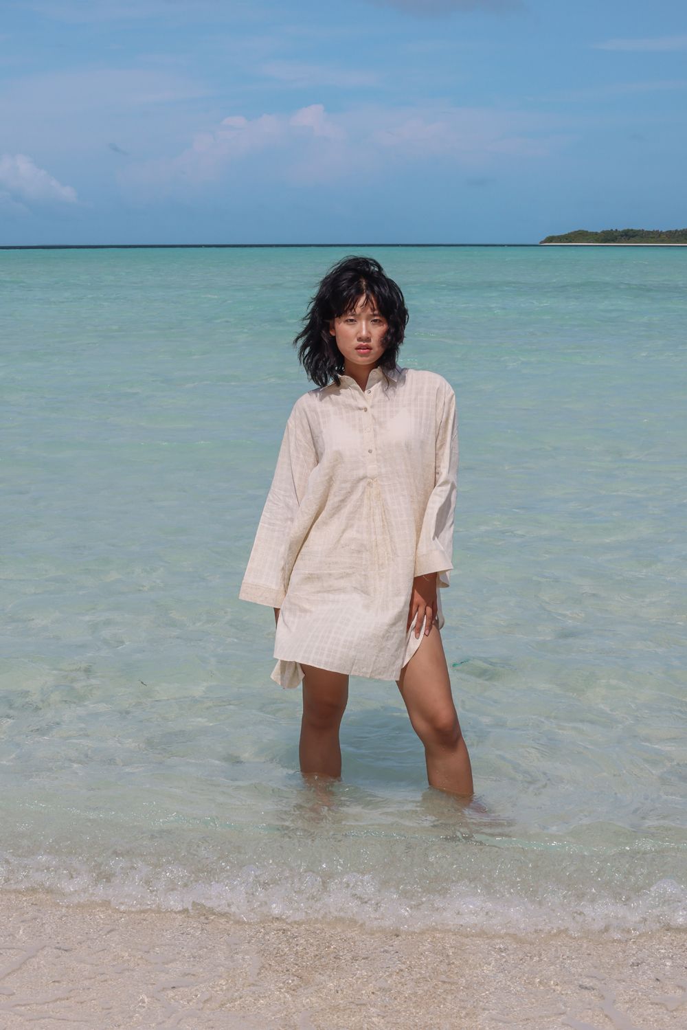 Recycled Cotton Off-White solid Tunic at Kamakhyaa by Raas. This item is Azo Free Dyes, Best Selling, Casual Wear, Cotton, Layla, Off-White, Recycled, Relaxed Fit, Solids, Tunic Tops, Womenswear