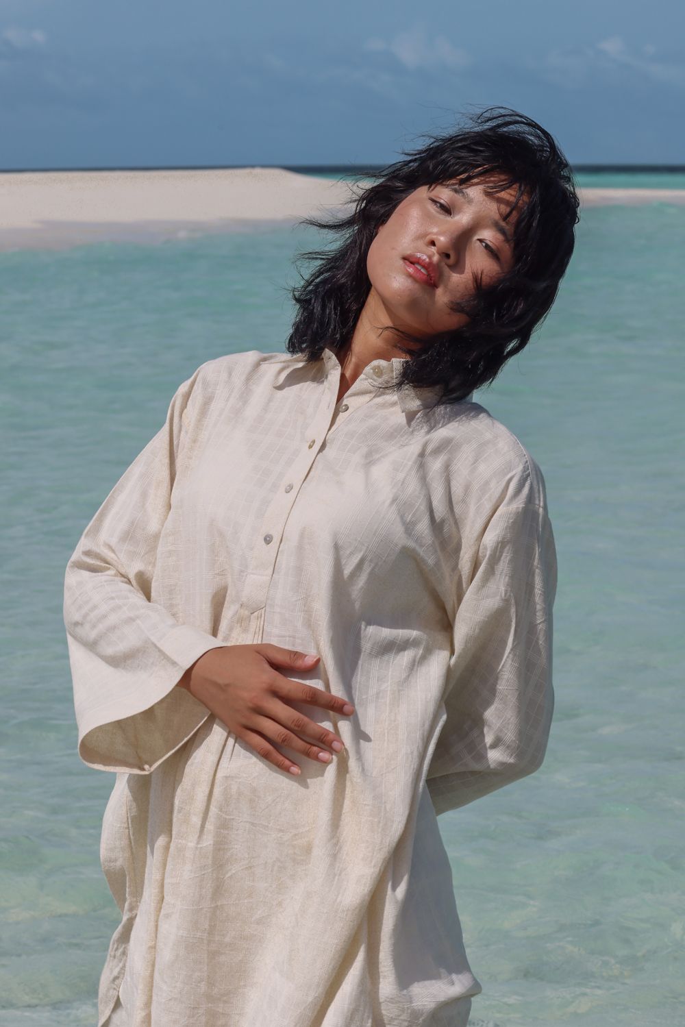 Recycled Cotton Off-White solid Tunic at Kamakhyaa by Raas. This item is Azo Free Dyes, Best Selling, Casual Wear, Cotton, Layla, Off-White, Recycled, Relaxed Fit, Solids, Tunic Tops, Womenswear