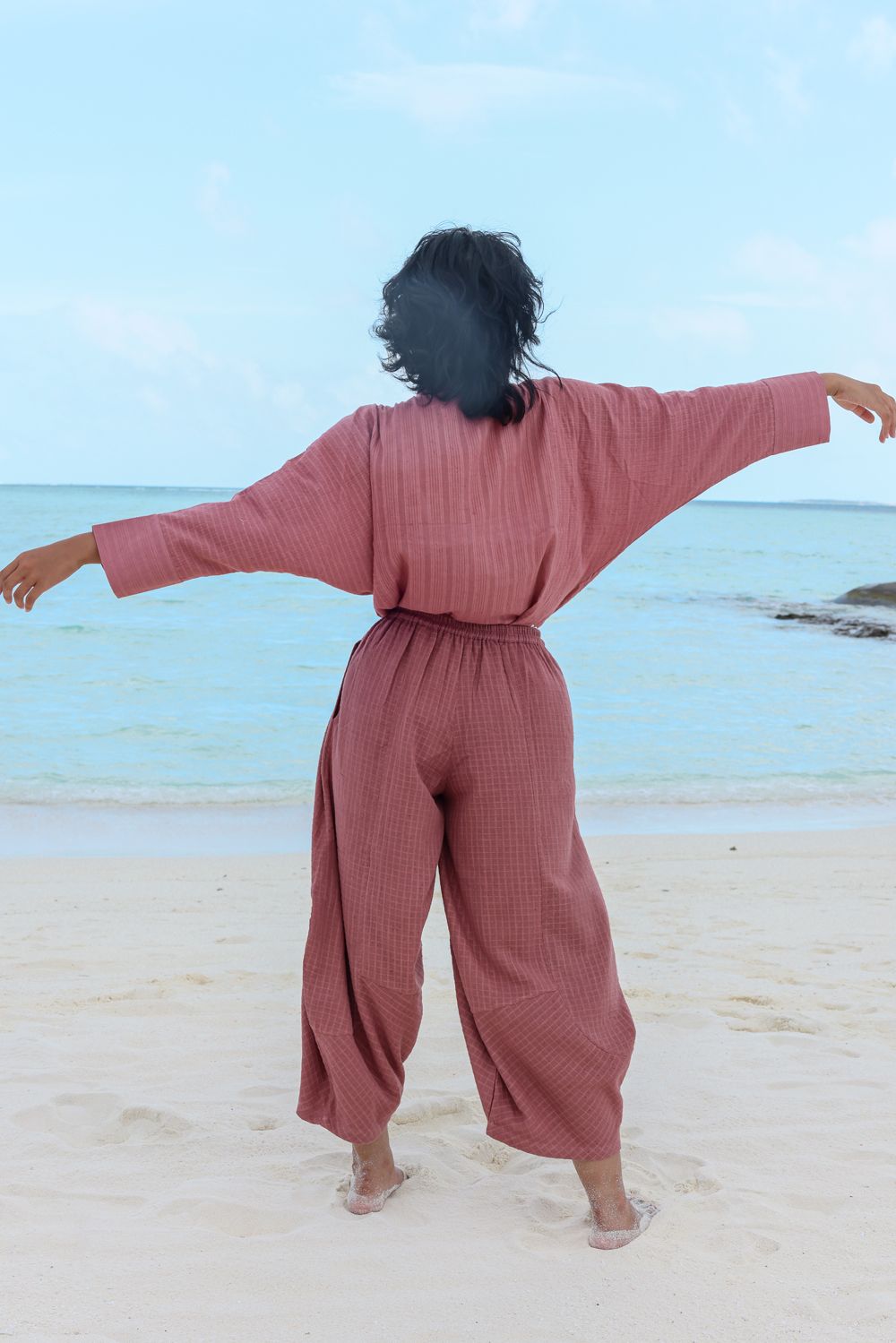 Recycled Cotton Pink Loose Pants at Kamakhyaa by Raas. This item is Azo Free Dyes, Cotton, Layla, Pants, Pink, Recycled, Relaxed Fit, Resort Wear, Solids, Womenswear