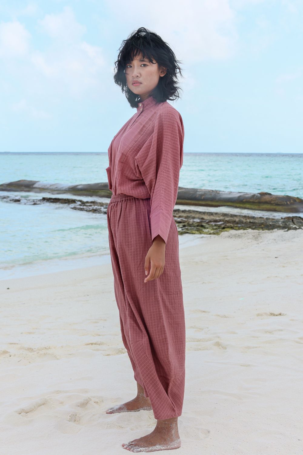 Recycled Cotton Pink Loose Pants at Kamakhyaa by Raas. This item is Azo Free Dyes, Cotton, Layla, Pants, Pink, Recycled, Relaxed Fit, Resort Wear, Solids, Womenswear