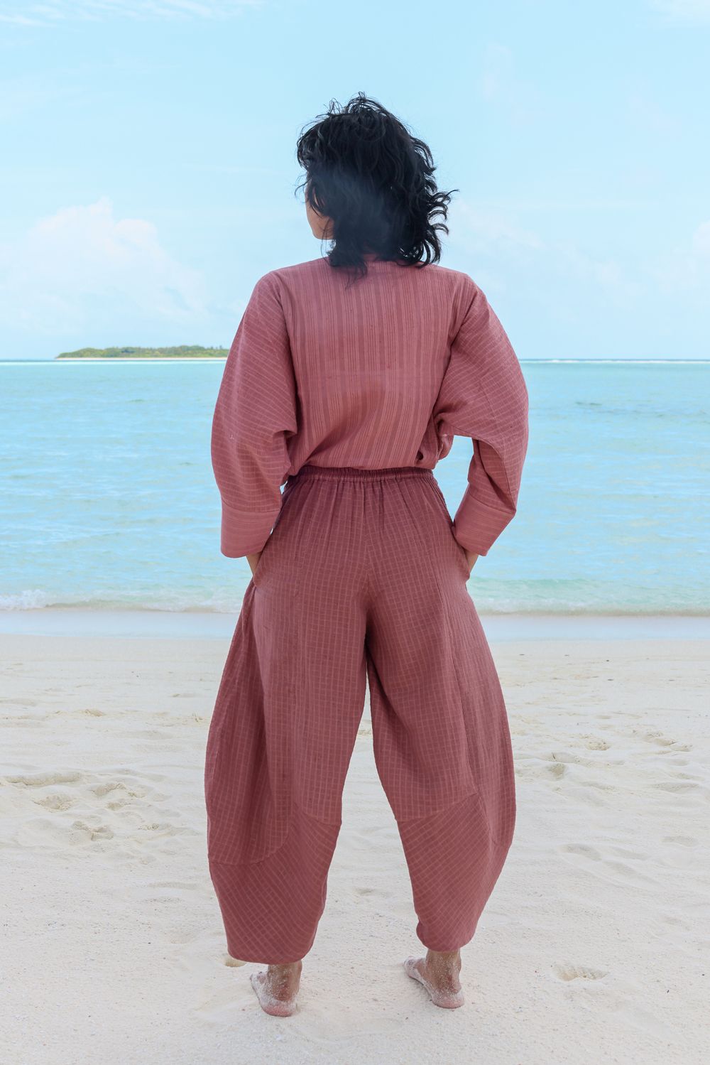 Recycled Cotton Pink Loose Pants at Kamakhyaa by Raas. This item is Azo Free Dyes, Cotton, Layla, Pants, Pink, Recycled, Relaxed Fit, Resort Wear, Solids, Womenswear