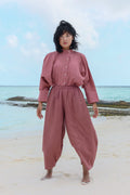 Recycled Cotton Pink Loose Pants at Kamakhyaa by Raas. This item is Azo Free Dyes, Cotton, Layla, Pants, Pink, Recycled, Relaxed Fit, Resort Wear, Solids, Womenswear