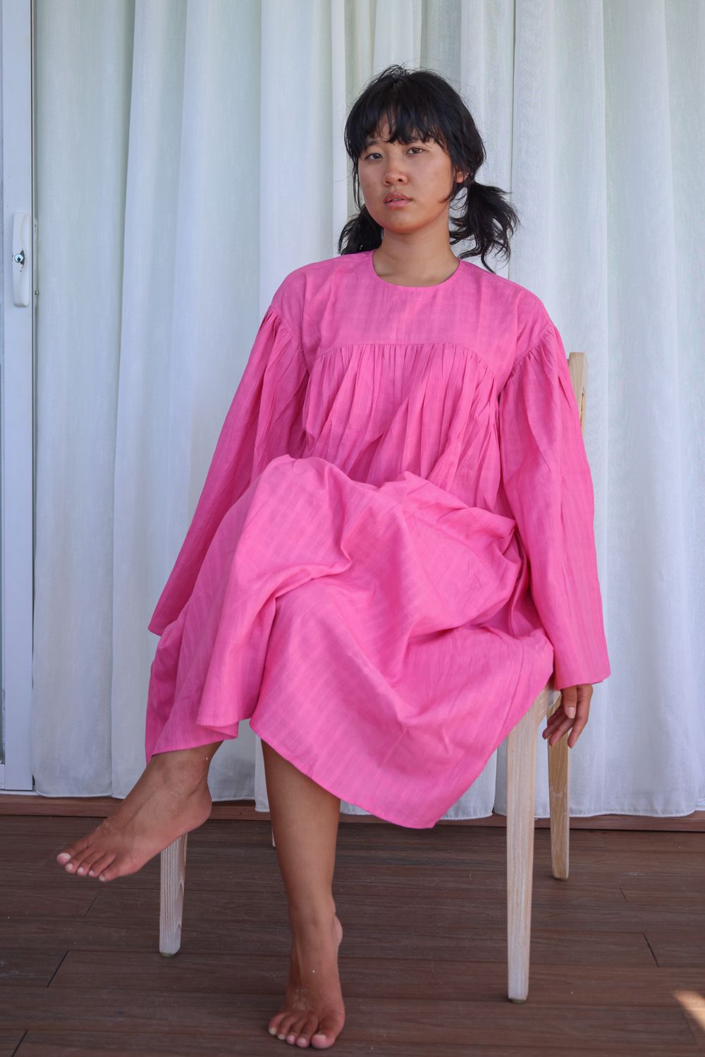 Recycled Cotton Pink Midi Dress at Kamakhyaa by Raas. This item is Azo Free Dyes, Cotton, Layla, Midi Dresses, Pink, Recycled, Relaxed Fit, Resort Wear, Solids, Womenswear