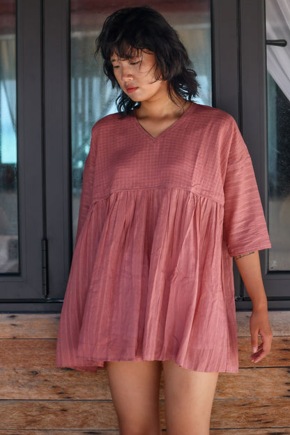 Recycled Cotton Pink Relaxed Tunic Top at Kamakhyaa by Raas. This item is Azo Free Dyes, Casual Wear, Cotton, Layla, Pink, Recycled, Relaxed Fit, Solids, Tunic Tops, Womenswear