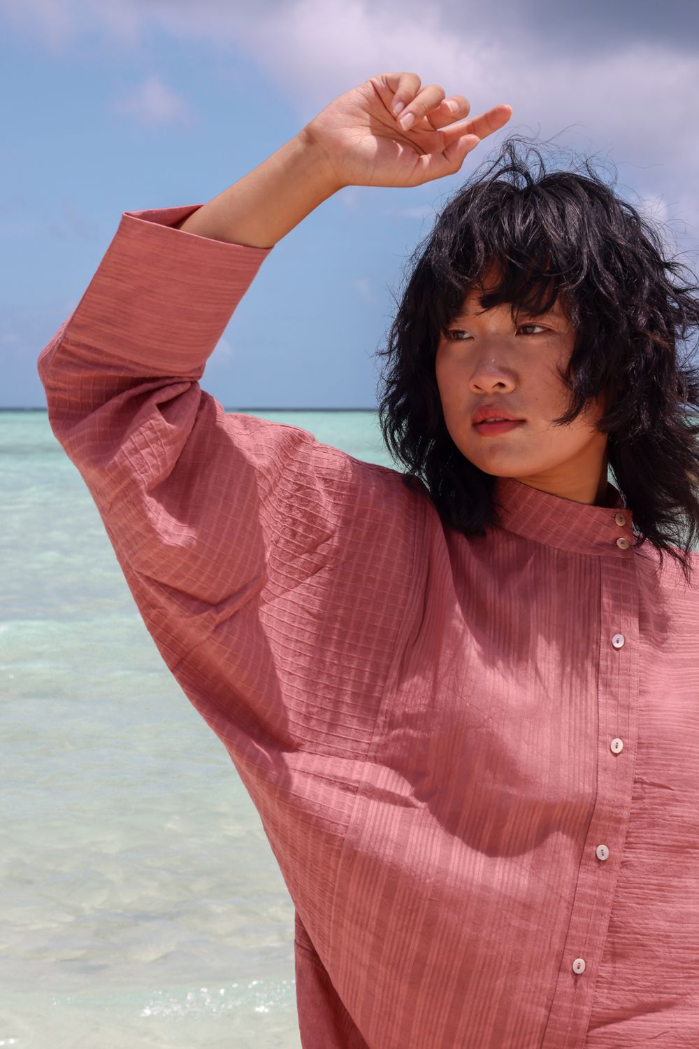 Recycled Cotton Pink Solid Shirt at Kamakhyaa by Raas. This item is Azo Free Dyes, Casual Wear, Cotton, Layla, Pink, Recycled, Relaxed Fit, Shirts, Solids, Womenswear