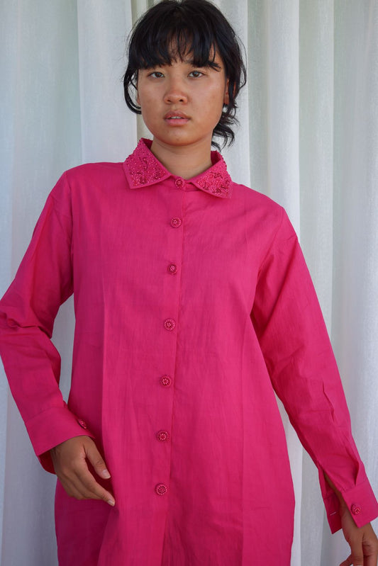 Recycled Cotton Pink Solid Shirt at Kamakhyaa by Raas. This item is Azo Free Dyes, Best Selling, Cotton, Layla, Office Wear, Pink, Recycled, Relaxed Fit, Shirts, Solids, Womenswear
