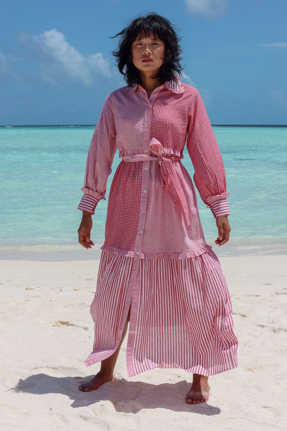 Recycled Cotton Pink Tiered Dress at Kamakhyaa by Raas. This item is Azo Free Dyes, Casual Wear, Cotton, Layla, Maxi Dresses, Pink, Recycled, Relaxed Fit, Solids, Tiered Dresses, Womenswear