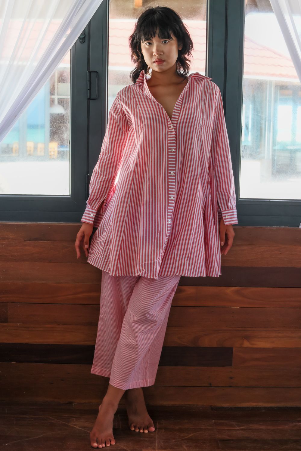 Recycled Cotton Red Shirt at Kamakhyaa by Raas. This item is Azo Free Dyes, Best Selling, Checks, Cotton, Layla, Office Wear, Recycled, Red, Relaxed Fit, Shirts, Womenswear