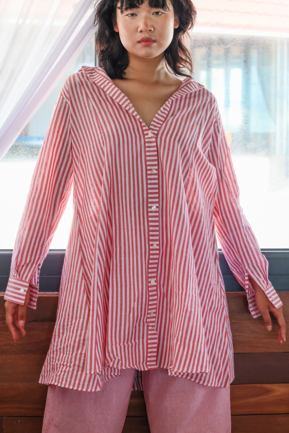 Recycled Cotton Red Shirt at Kamakhyaa by Raas. This item is Azo Free Dyes, Best Selling, Checks, Cotton, Layla, Office Wear, Recycled, Red, Relaxed Fit, Shirts, Womenswear