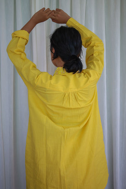 Recycled Cotton Yellow solid Shirt at Kamakhyaa by Raas. This item is Azo Free Dyes, Cotton, Layla, Office Wear, Recycled, Relaxed Fit, Shirts, Solids, Womenswear, Yellow