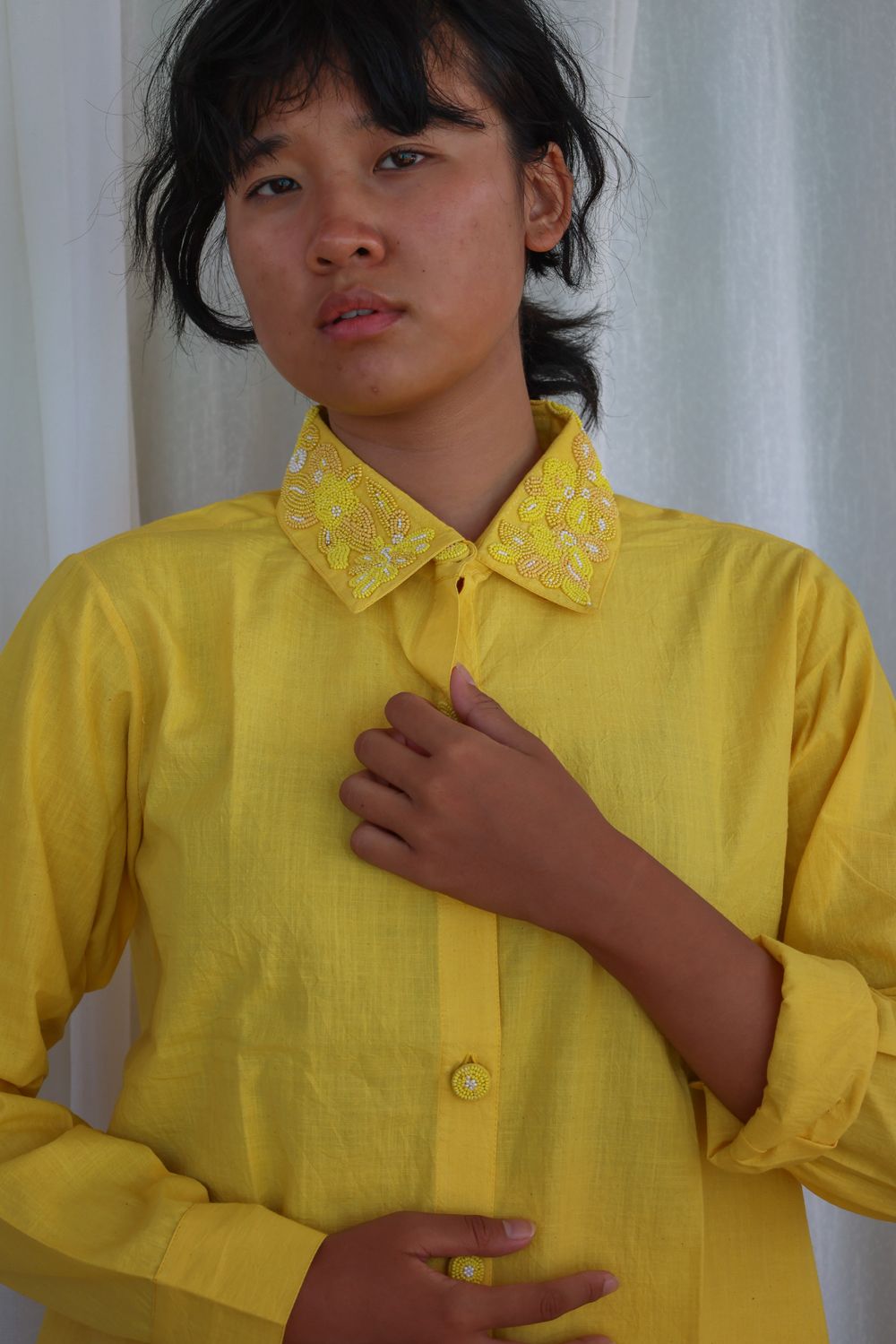 Recycled Cotton Yellow solid Shirt at Kamakhyaa by Raas. This item is Azo Free Dyes, Cotton, Layla, Office Wear, Recycled, Relaxed Fit, Shirts, Solids, Womenswear, Yellow