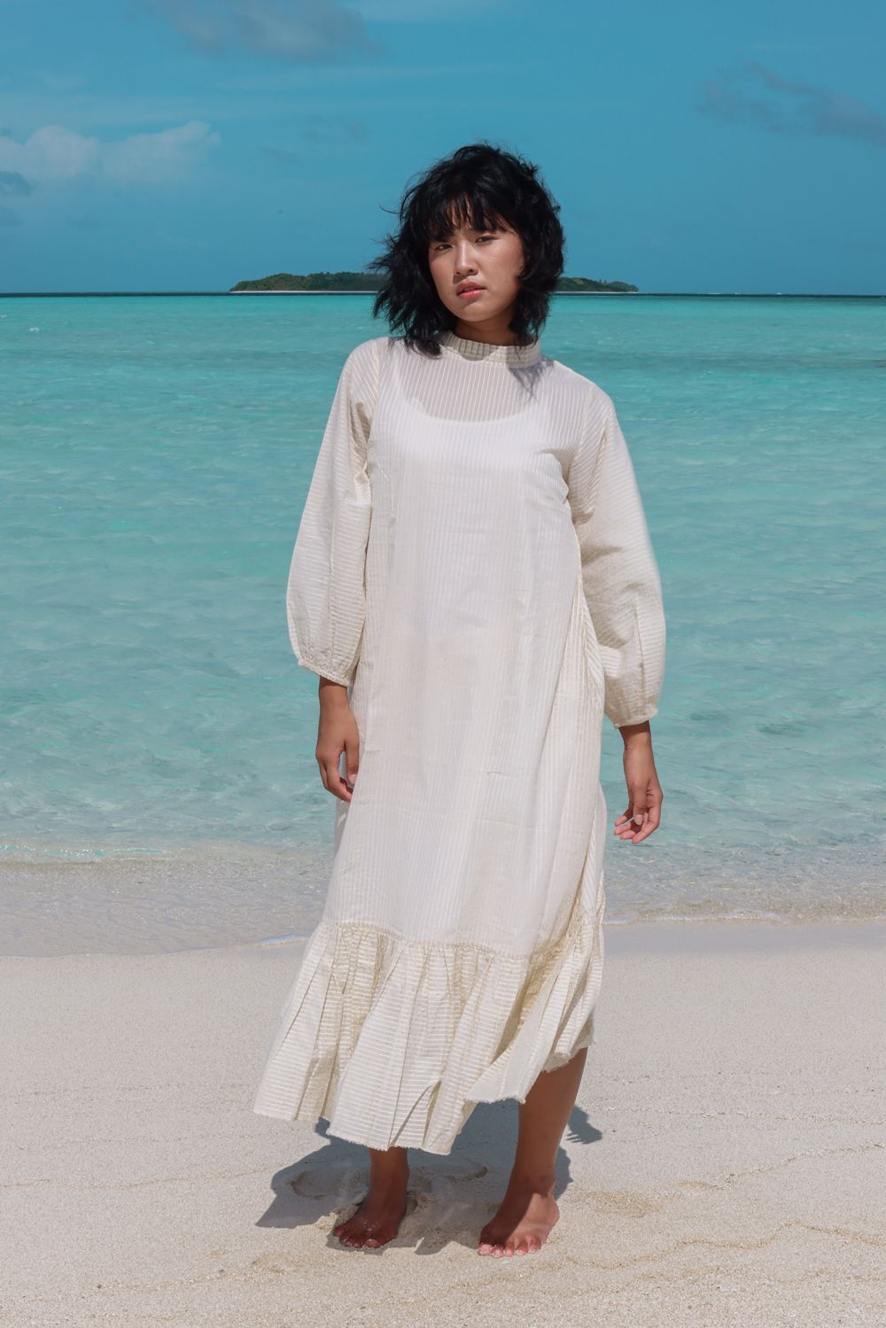 Recycled Off-White Cotton Dress at Kamakhyaa by Raas. This item is Azo Free Dyes, Casual Wear, Cotton, Layla, Maxi Dresses, Off-White, Recycled, Regular Fit, Solids, Womenswear