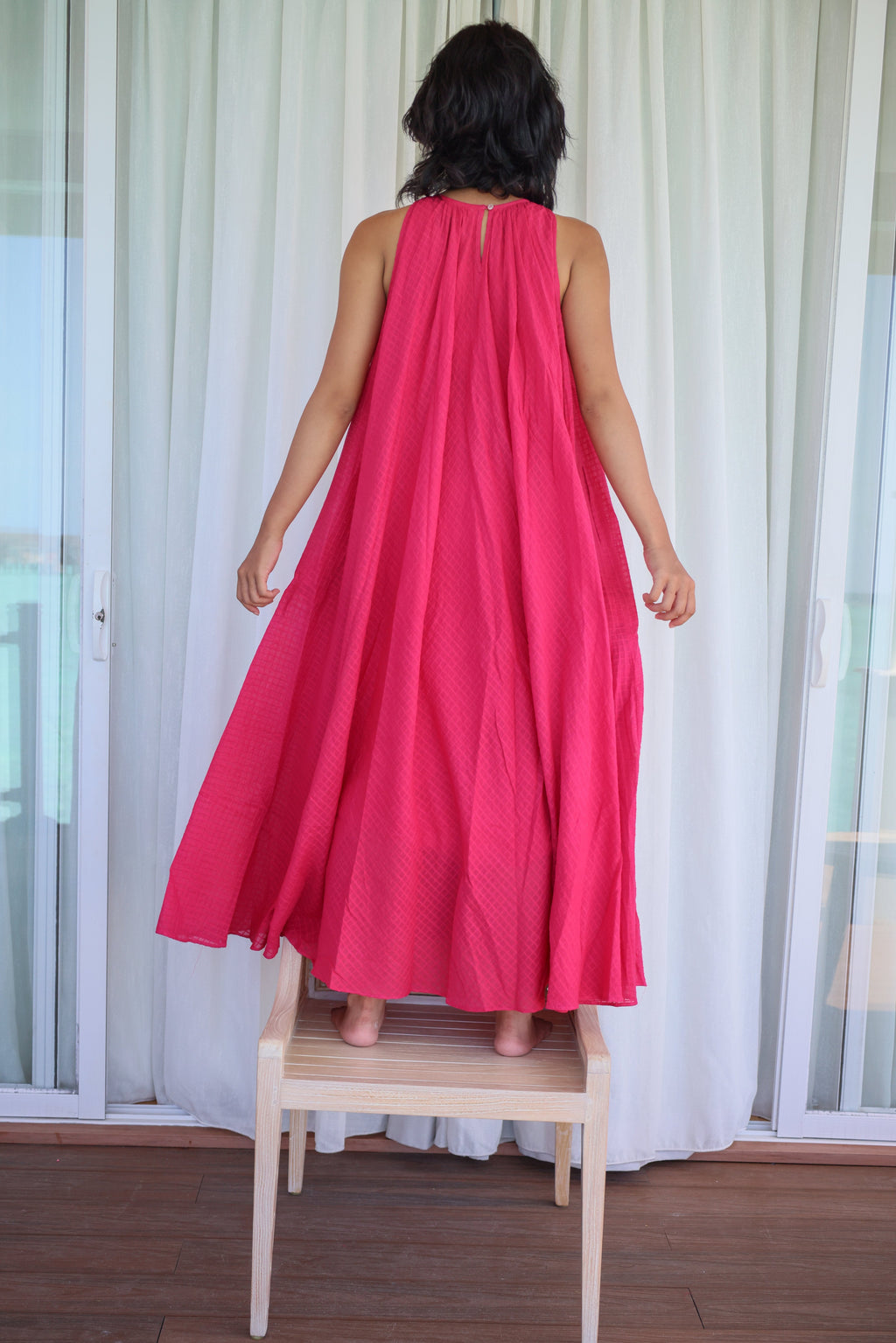 Recycled Pink Cotton Dress at Kamakhyaa by Raas. This item is Azo Free Dyes, Cotton, Layla, Maxi Dresses, Pink, Recycled, Relaxed Fit, Resort Wear, Solids, Womenswear