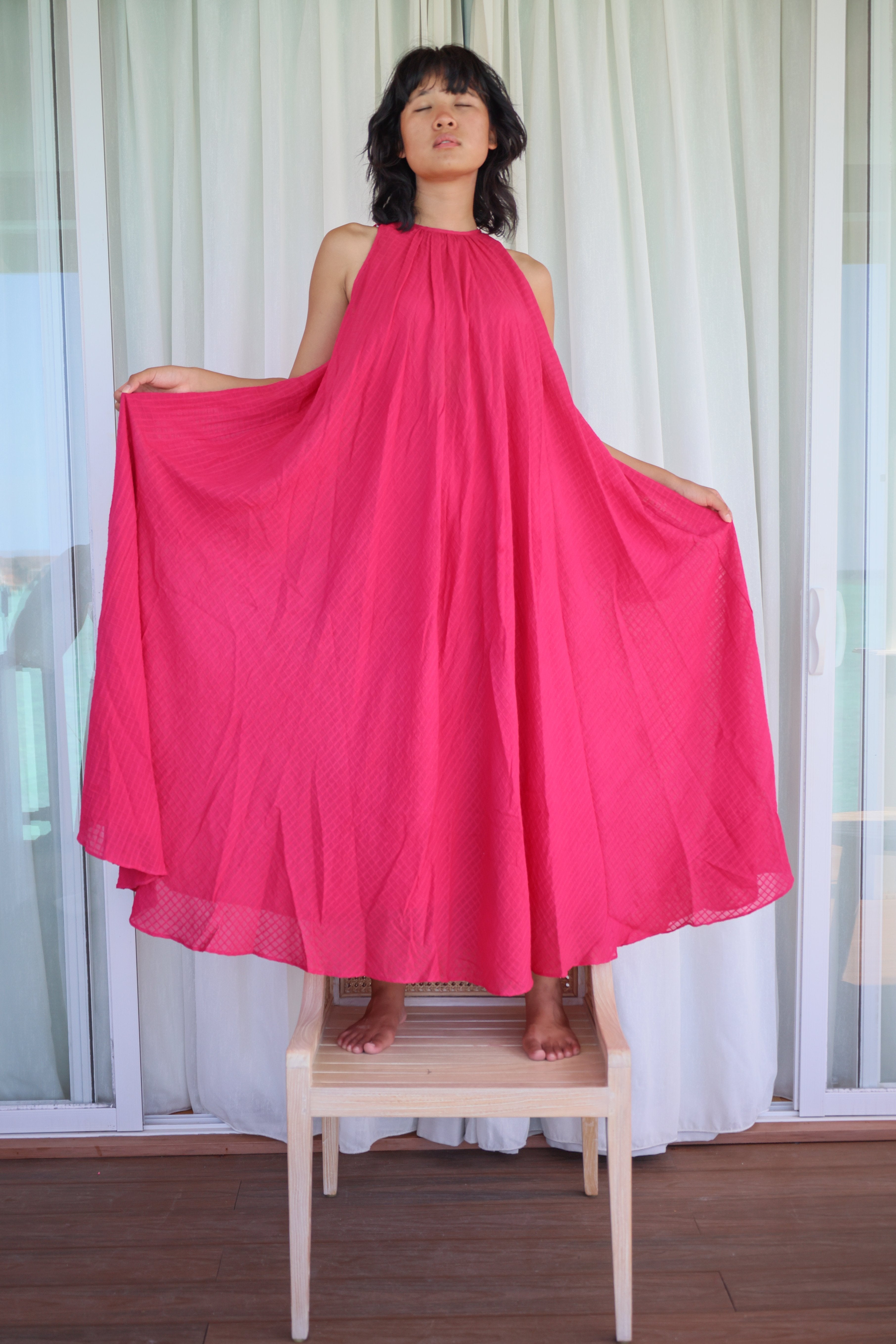 Recycled Pink Cotton Dress at Kamakhyaa by Raas. This item is Azo Free Dyes, Cotton, Layla, Maxi Dresses, Pink, Recycled, Relaxed Fit, Resort Wear, Solids, Womenswear