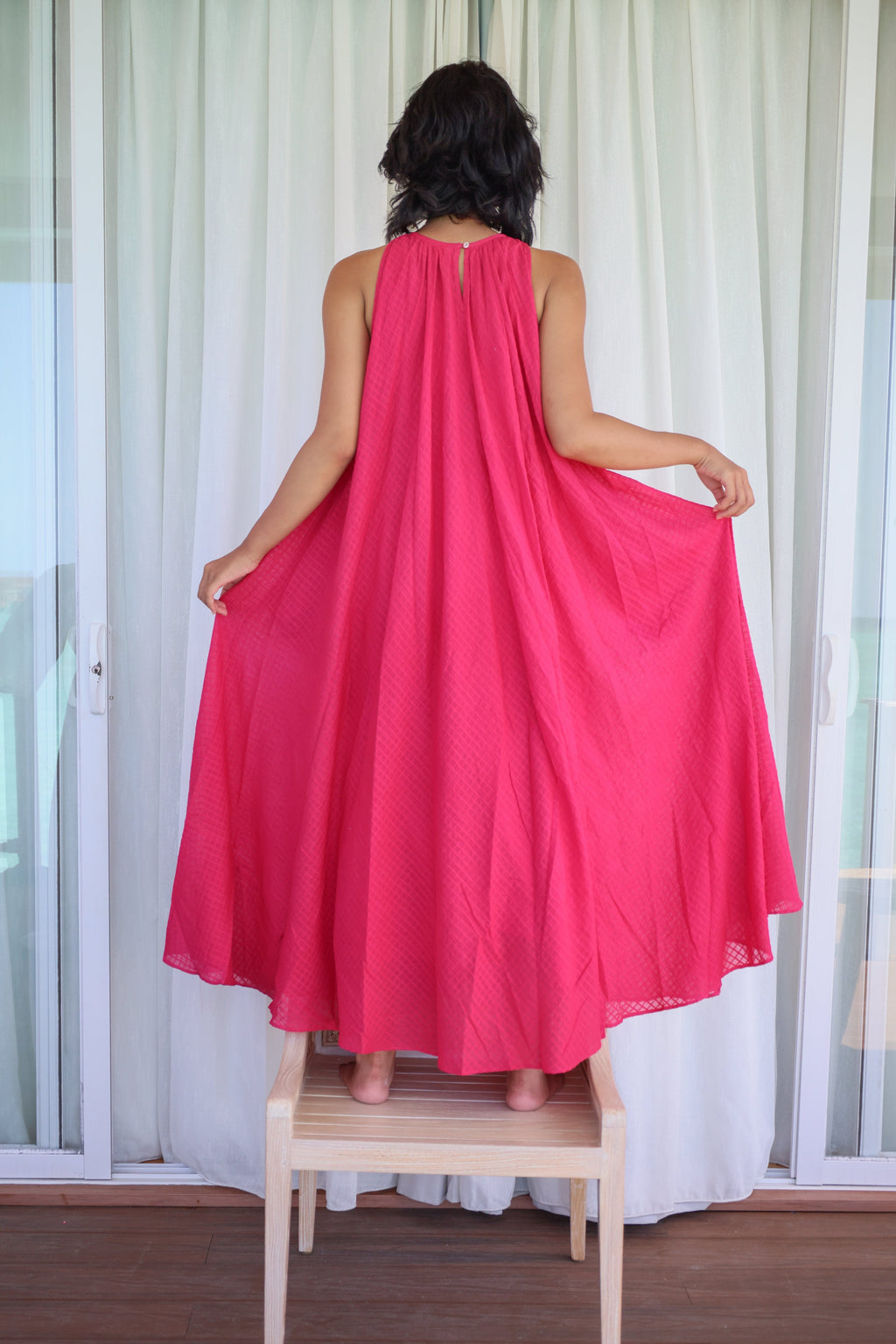 Recycled Pink Cotton Dress at Kamakhyaa by Raas. This item is Azo Free Dyes, Cotton, Layla, Maxi Dresses, Pink, Recycled, Relaxed Fit, Resort Wear, Solids, Womenswear