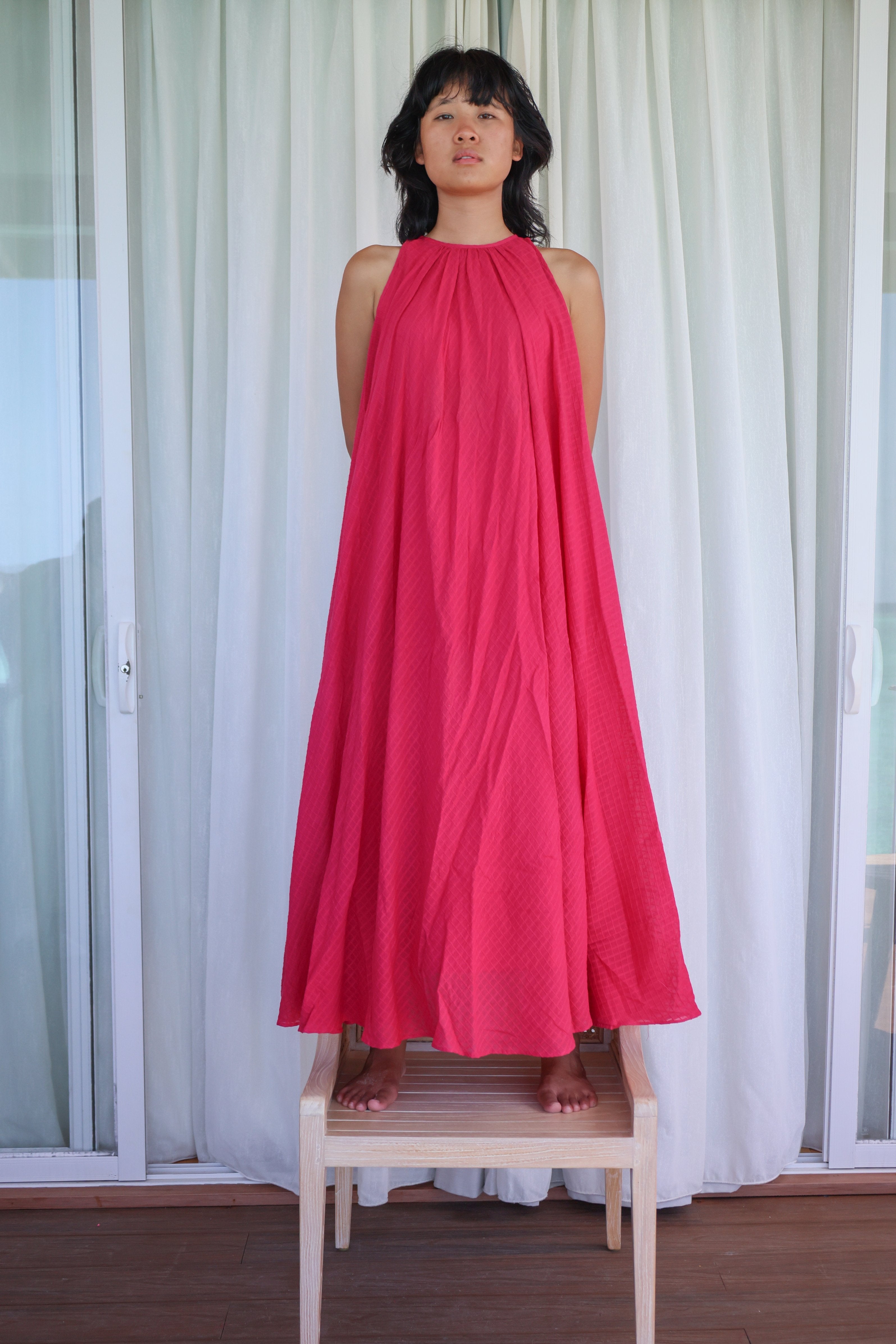 Recycled Pink Cotton Dress at Kamakhyaa by Raas. This item is Azo Free Dyes, Cotton, Layla, Maxi Dresses, Pink, Recycled, Relaxed Fit, Resort Wear, Solids, Womenswear