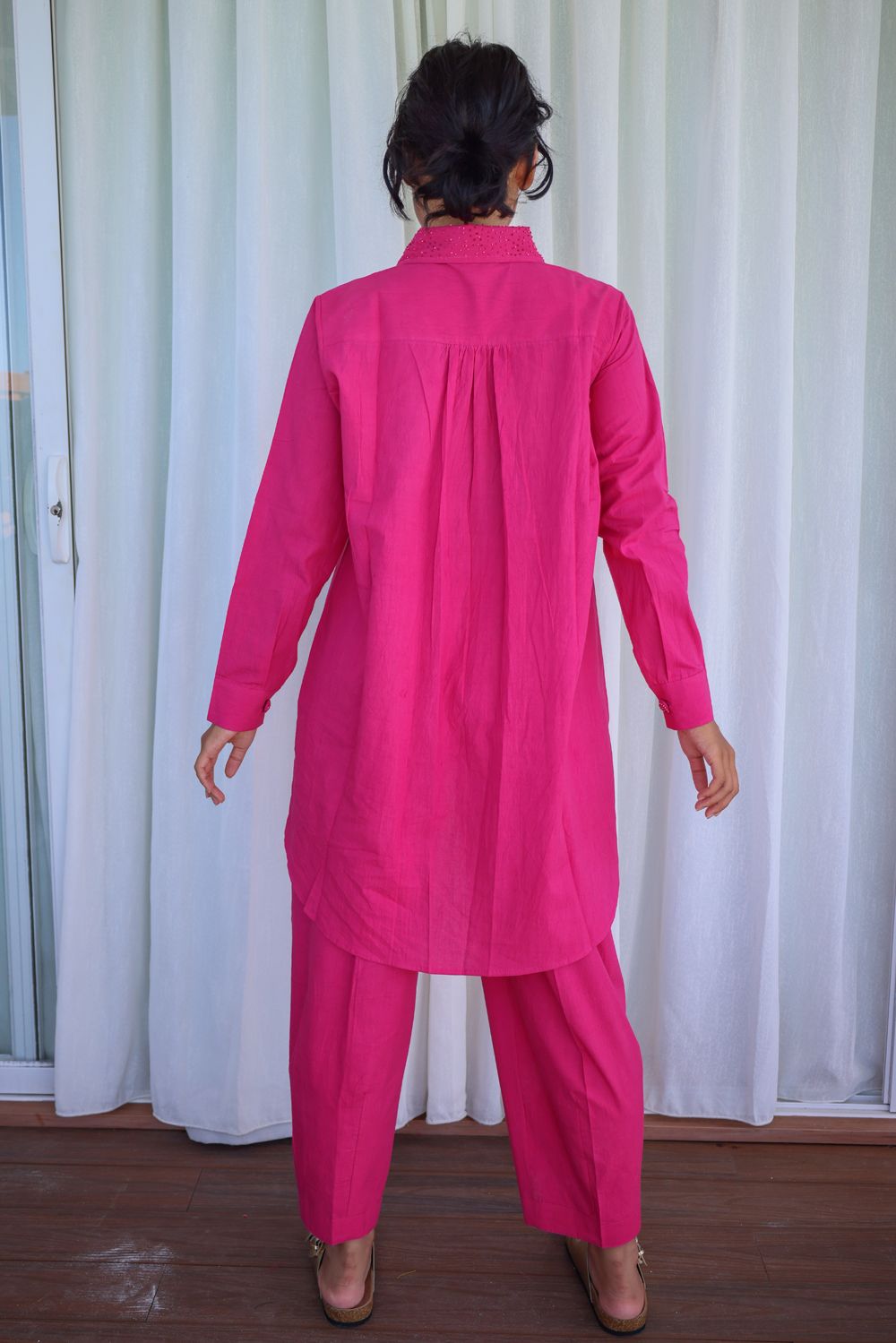 Recycled Pink Cotton Pants at Kamakhyaa by Raas. This item is Azo Free Dyes, Cotton, Layla, Office Wear, Pants, Pink, Recycled, Relaxed Fit, Solids, Womenswear