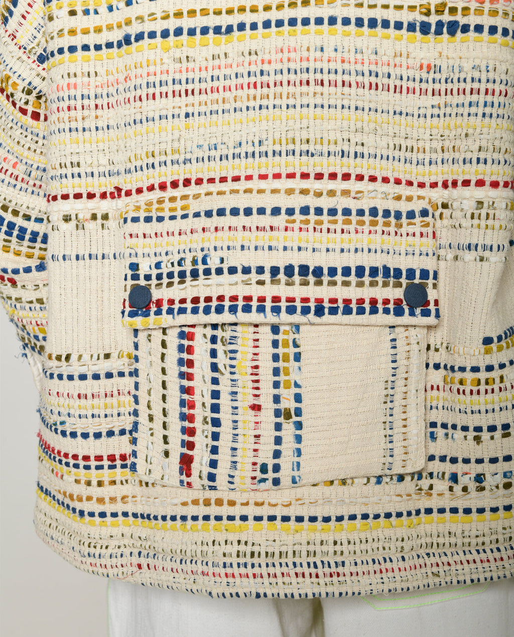 Recycled White Multi Colored Collared Cotton Shirt at Kamakhyaa by Rias Jaipur. This item is 100% Cotton, Casual wear, Multi-coloured, Natural, RE 2.O, Regular, Stripes, Tops, Unisex, White, Womenswear