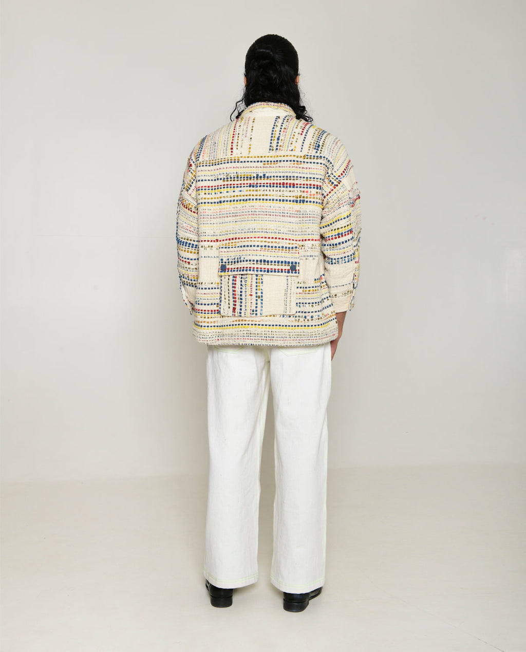 Recycled White Multi Colored Collared Cotton Shirt at Kamakhyaa by Rias Jaipur. This item is 100% Cotton, Casual wear, Multi-coloured, Natural, RE 2.O, Regular, Stripes, Tops, Unisex, White, Womenswear