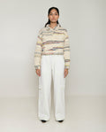 Recycled White Multi Colored Cropped Cotton Jacket at Kamakhyaa by Rias Jaipur. This item is 100% Cotton, Casual wear, Multicolor, Natural, RE 2.O, Regular, Stripes, Unisex, White, Womenswear