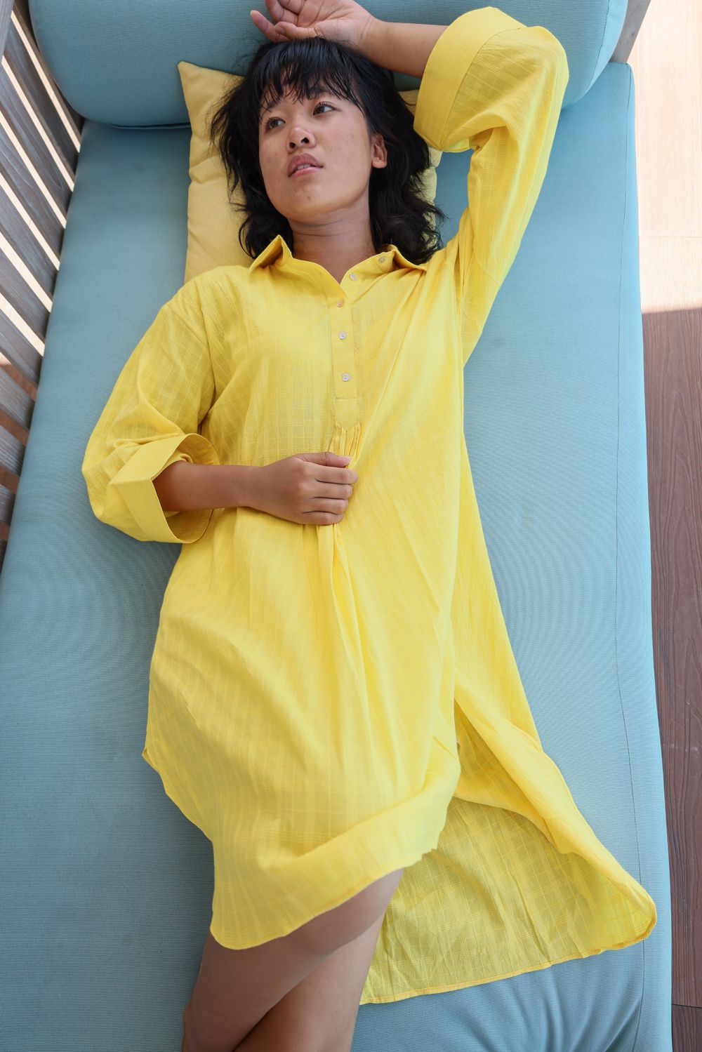 Recycled Yellow Cotton Shirt at Kamakhyaa by Raas. This item is Azo Free Dyes, Casual Wear, Cotton, Layla, Recycled, Relaxed Fit, Shirts, Solids, Womenswear, Yellow