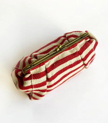 Red And White Clutch- Stripe at Kamakhyaa by Khara Kapas. This item is Add Ons, Bags, Clutch, Evening Wear, Handloom Cotton, Natural, Red, Sienna KK, Stripes
