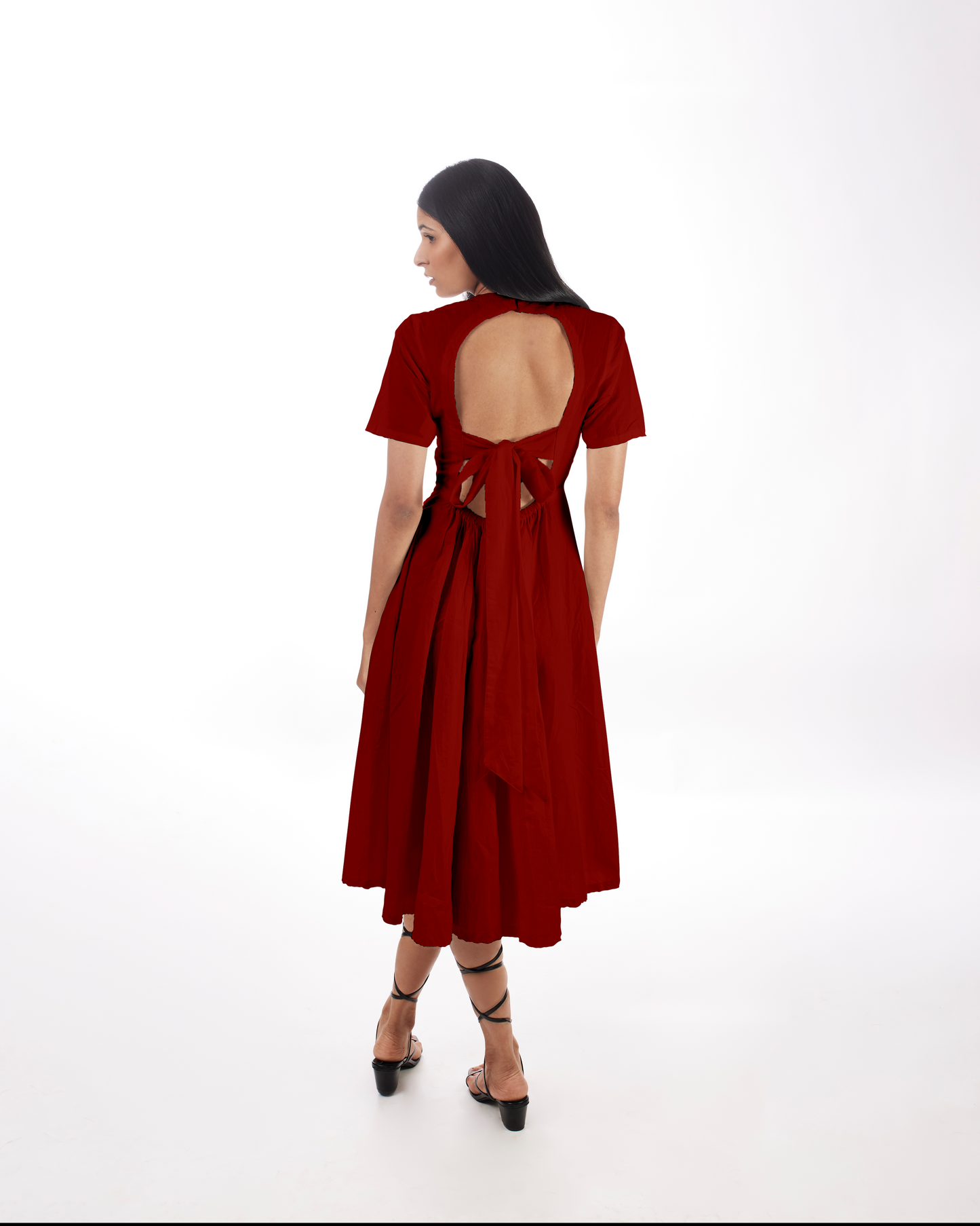 Red Backless Midi Dress at Kamakhyaa by Kamakhyaa. This item is 100% pure cotton, Casual Wear, Evening Wear, Fitted At Waist, KKYSS, Midi Dresses, Natural, Red, Relaxed Fit, Solids, Summer Sutra, Womenswear