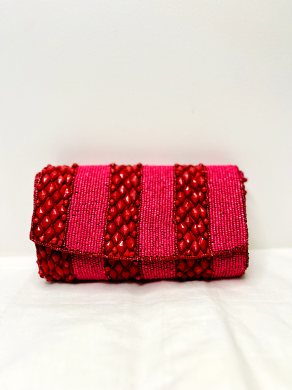 Red Beaded Sling Bag at Kamakhyaa by Pre Loved. This item is Bags, Casual Wear, Mirror Work, Multicolor, Natural, Sling Bags