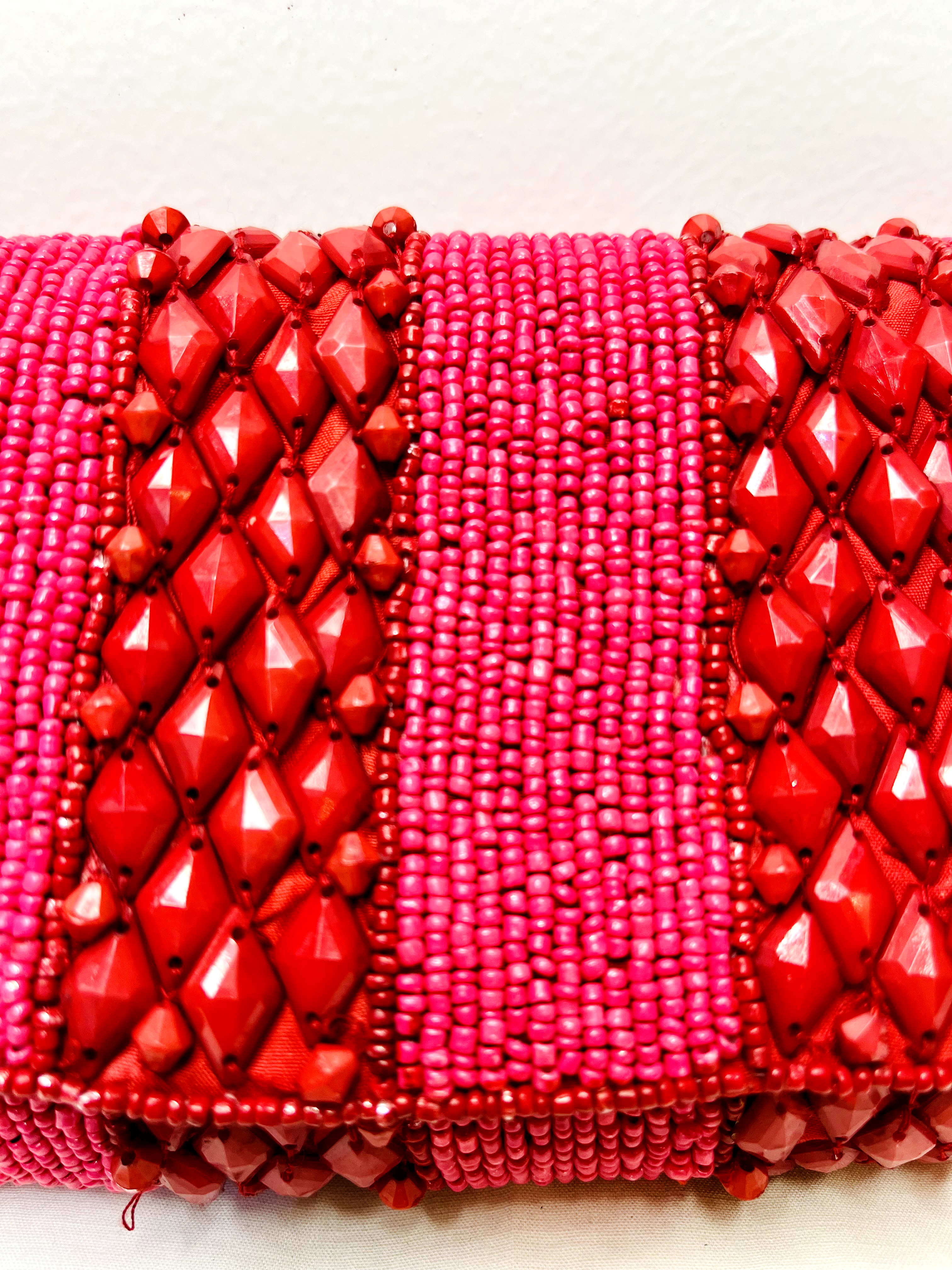 Red Beaded Sling Bag at Kamakhyaa by Pre Loved. This item is Bags, Casual Wear, Mirror Work, Multicolor, Natural, Sling Bags