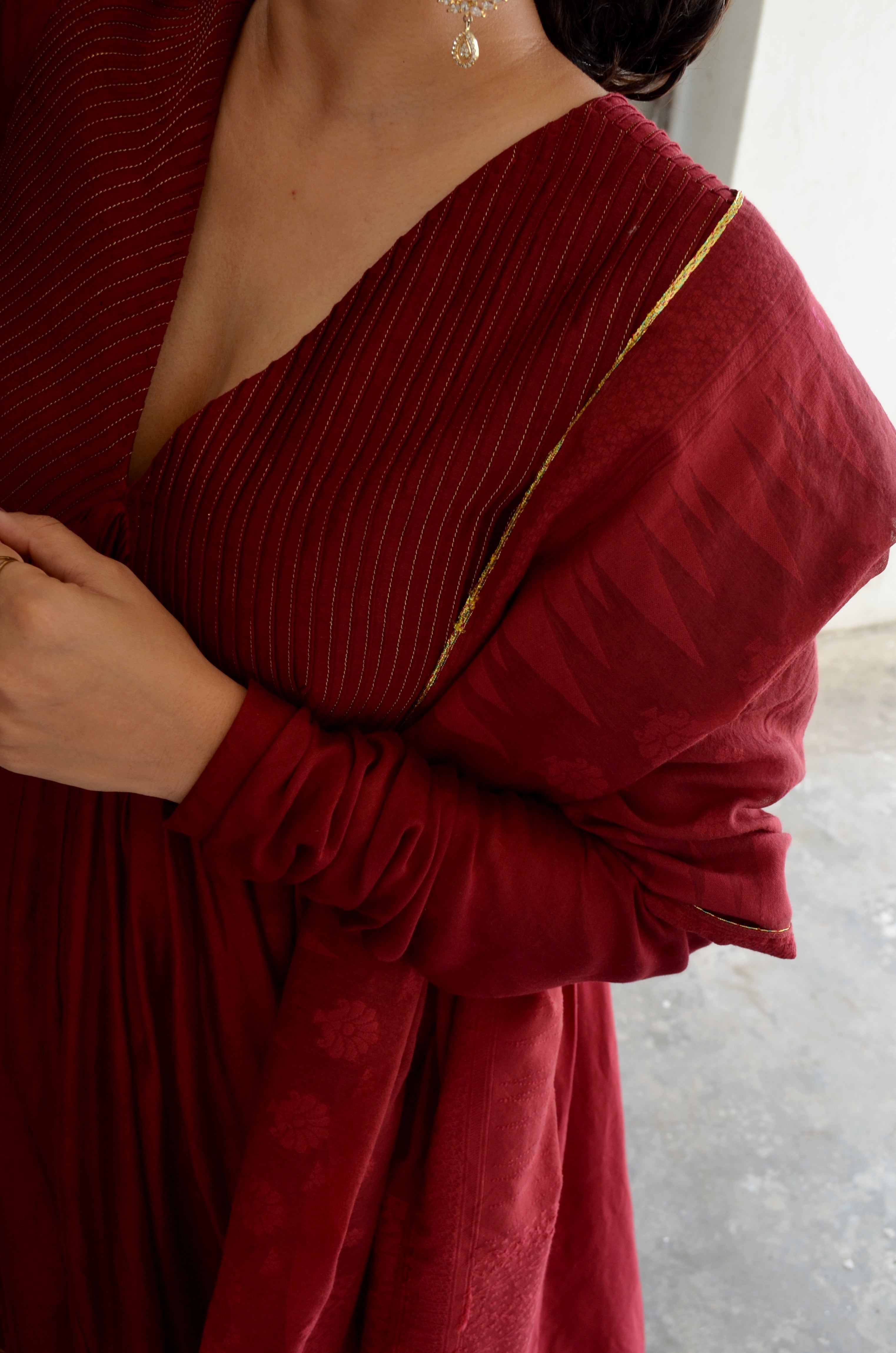 Red Chanderi Anakali with Dupatta at Kamakhyaa by Ahmev. This item is Chanderi Silk, Co-ord Sets, Cotton, Embellished, Evening Wear, Festive Wear, Kurta Set with Dupattas, Party Wear, Red, Regular Fit, Rumi, Solids, Womenswear