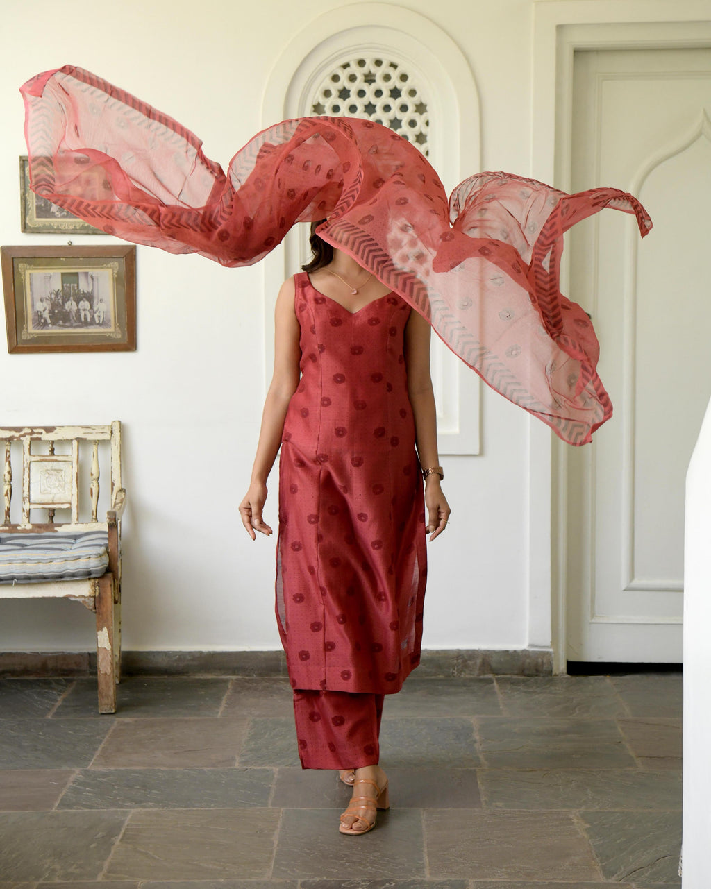 Red Chanderi Silk Printed Kurta Set With Dupatta at Kamakhyaa by Taro. This item is Best Selling, Evening Wear, Gulzar Taro, Handwoven Cotton, Indian Wear, July Sale, July Sale 2023, Kurta Pant Sets, Kurta Set With Dupatta, Natural, Prints, Red, Regular Fit, Womenswear