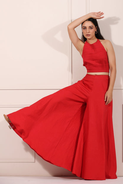 Red Co-ord Set at Kamakhyaa by MOH-The Eternal Dhaga. This item is 100% pure cotton, Cotton, Festive Wear, Moh-The eternal Dhaga, Natural, Party Wear Co-ords, Red, Regular Fit, Solids, Womenswear