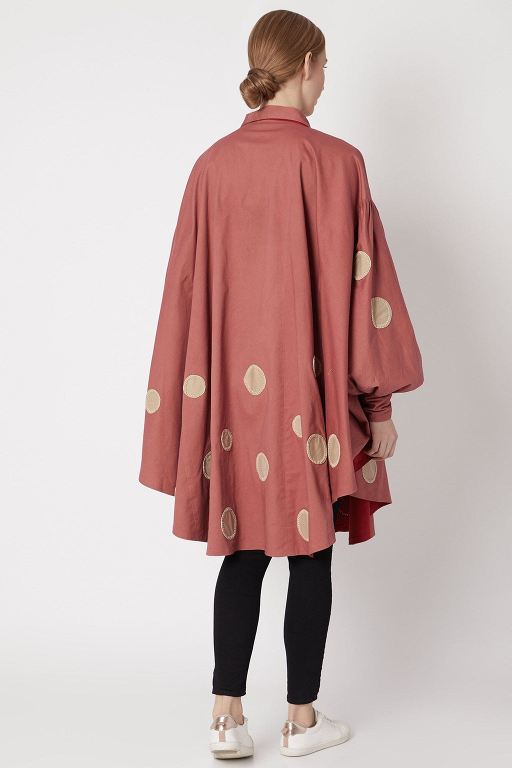 Red Collar Polka Jacket at Kamakhyaa by Chambray & Co.. This item is Casual Wear, Cotton, Jackets, Natural, Patchwork, Pink, Polka Dots, Red, Regular Fit, Womenswear
