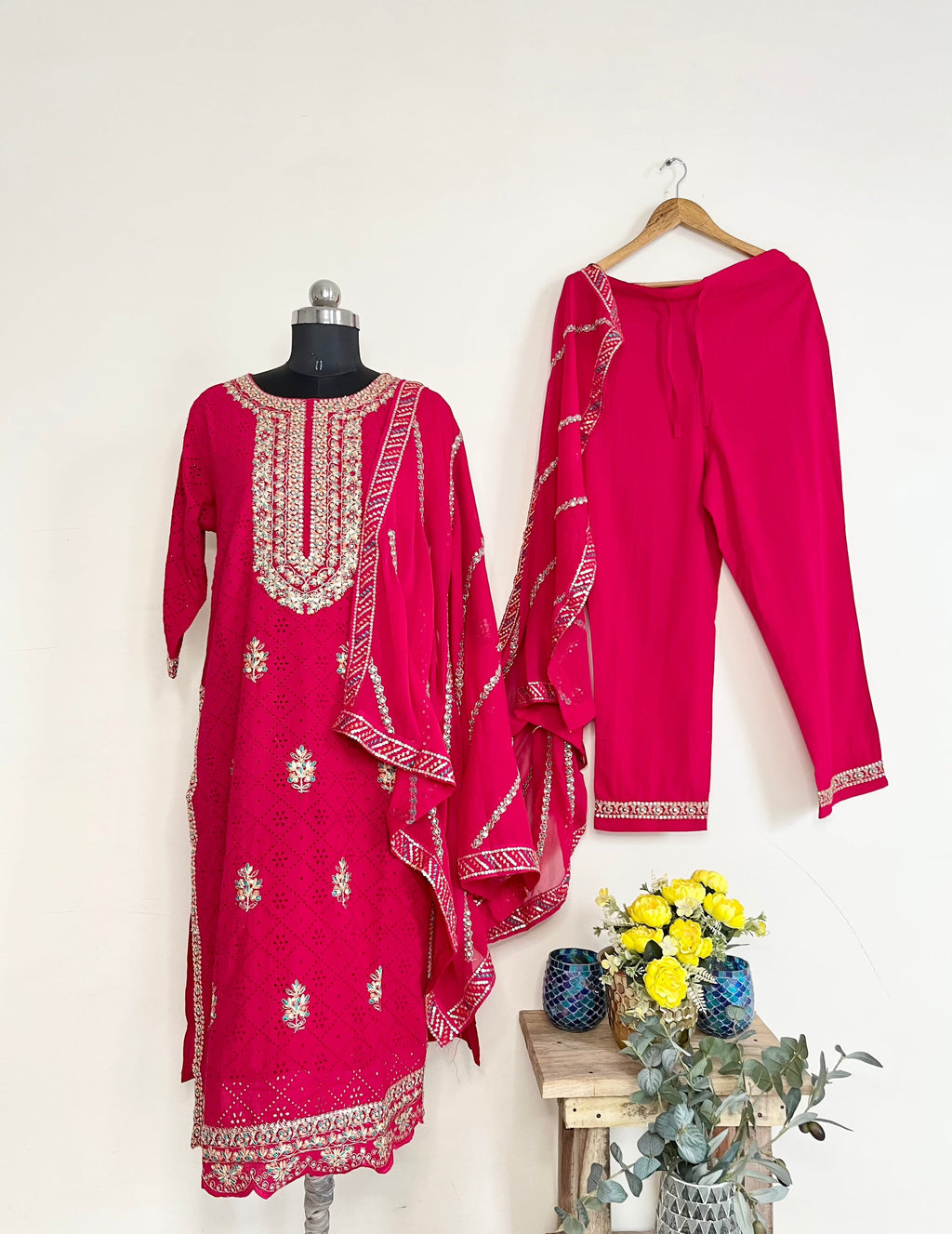 Red Cotton Cutwork Kurta Set With Dupatta at Kamakhyaa by Kamakhyaa. This item is Cotton, Cutwork, Ethnic Wear, Kurta Pant Sets, Kurta Set with Dupattas, Natural, Red, Regular Fit, Womenswear
