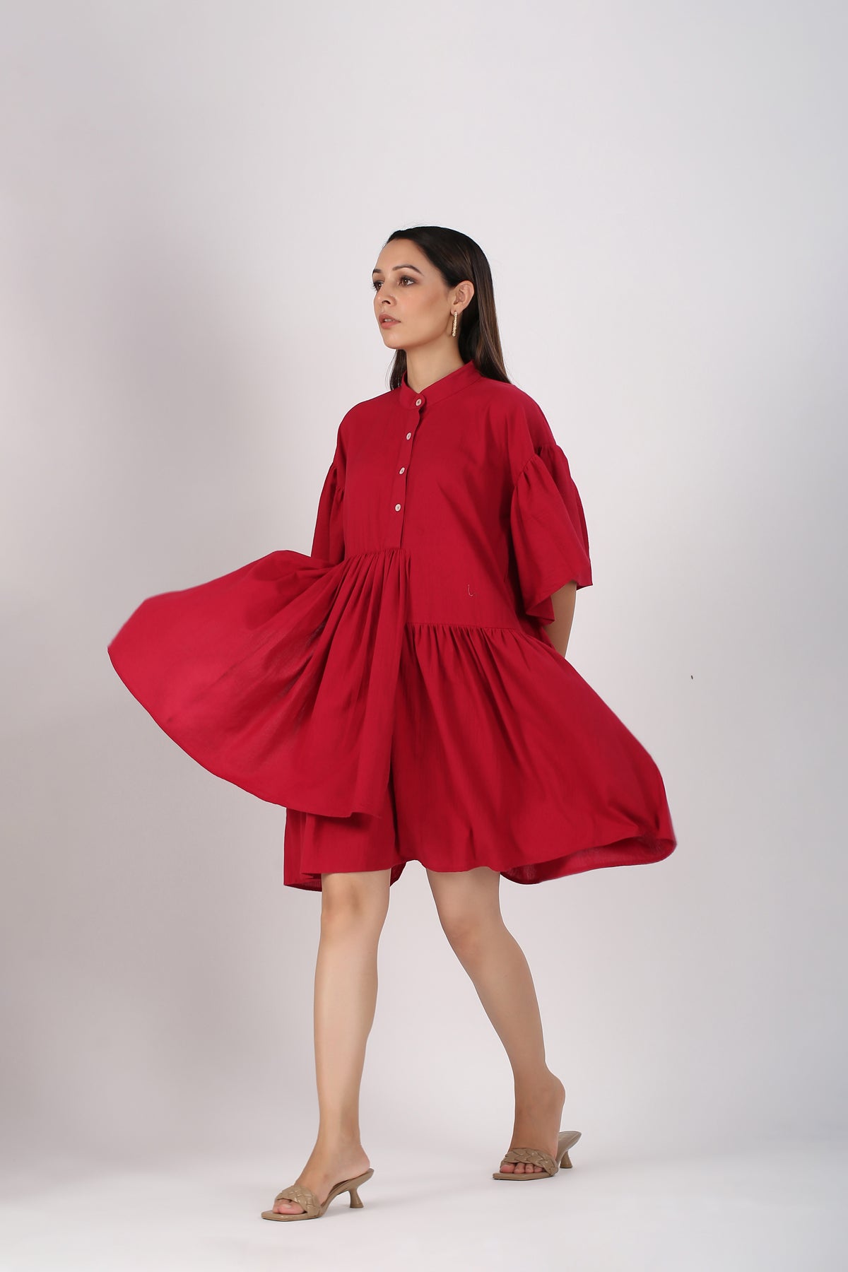 Red Cotton Mini Dress at Kamakhyaa by MOH-The Eternal Dhaga. This item is Casual Wear, Cotton, Cotton Slub, Mini Dresses, Moh-The eternal Dhaga, Natural, Red, Relaxed Fit, Shirt Dresses, Solids, Womenswear