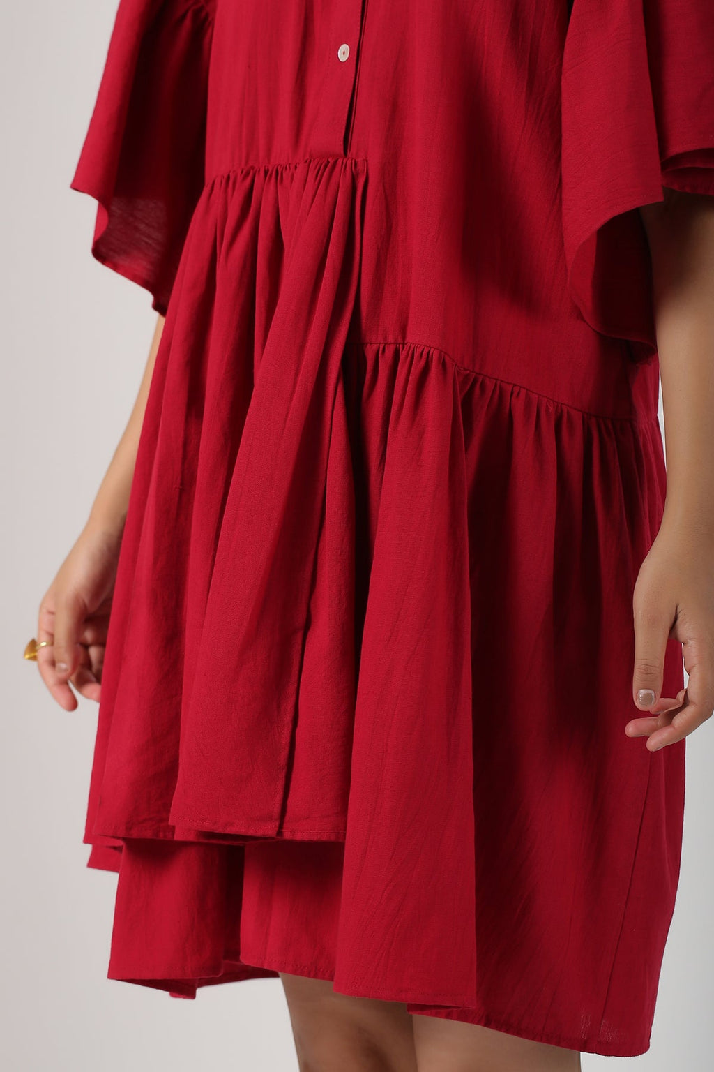Red Cotton Mini Dress at Kamakhyaa by MOH-The Eternal Dhaga. This item is Casual Wear, Cotton, Cotton Slub, Mini Dresses, Moh-The eternal Dhaga, Natural, Red, Relaxed Fit, Shirt Dresses, Solids, Womenswear