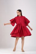 Red Cotton Mini Dress at Kamakhyaa by MOH-The Eternal Dhaga. This item is Casual Wear, Cotton, Cotton Slub, Mini Dresses, Moh-The eternal Dhaga, Natural, Red, Relaxed Fit, Shirt Dresses, Solids, Womenswear