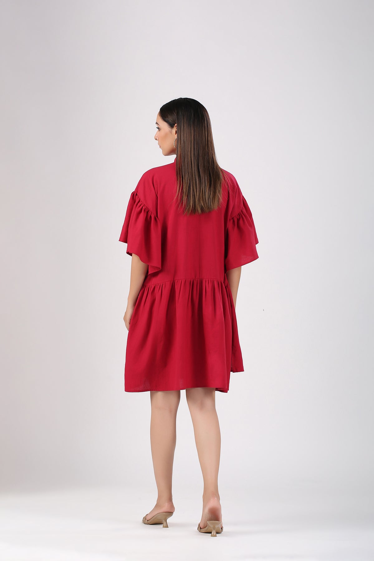 Red Cotton Mini Dress at Kamakhyaa by MOH-The Eternal Dhaga. This item is Casual Wear, Cotton, Cotton Slub, Mini Dresses, Moh-The eternal Dhaga, Natural, Red, Relaxed Fit, Shirt Dresses, Solids, Womenswear