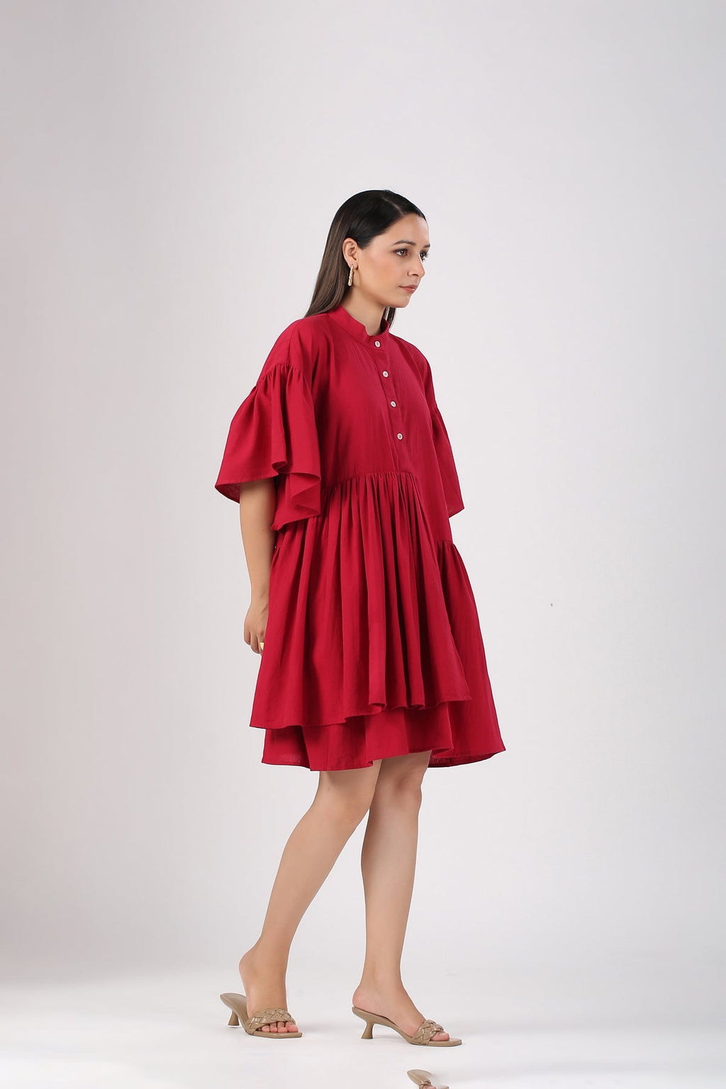 Red Cotton Mini Dress at Kamakhyaa by MOH-The Eternal Dhaga. This item is Casual Wear, Cotton, Cotton Slub, Mini Dresses, Moh-The eternal Dhaga, Natural, Red, Relaxed Fit, Shirt Dresses, Solids, Womenswear